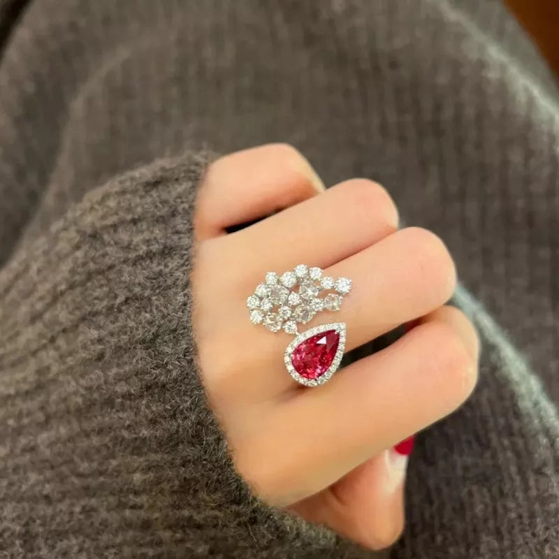 Fashion Red Water Drop Cubic Zirconia Wedding  Open Ring for Women  Girl Girlfriends Party Eagagement Gift Rings Adjustable - TUZZUT Qatar Online Store