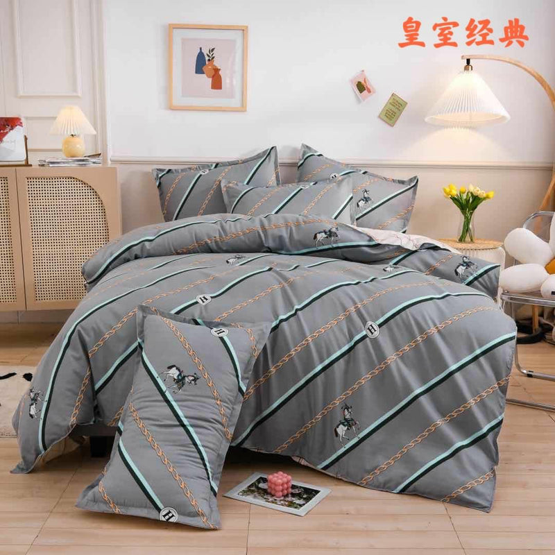 JA158-22 Cotton Double Size Bedsheet with Quilt Cover and Pillow Case 4 Pcs- Grey - TUZZUT Qatar Online Store
