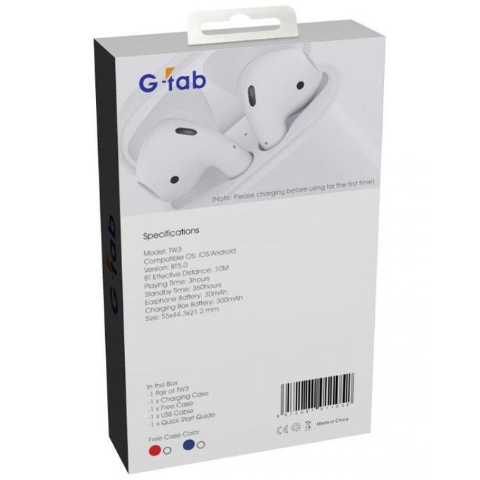 G-tab TW3 Wireless Stereo V5.0 Bluetooth Headset with Charging Case + Free Silicon Case - Tuzzut.com Qatar Online Shopping