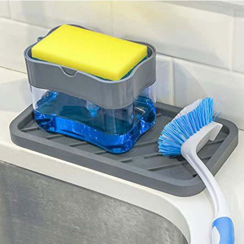 Groomer Kitchen Sink Organizer | Soap Caddy and Sponge Holder | Silicone Tray for Sponges, Soap Dispenser, Scrubber and Other Dishwashing Accessories, Blue