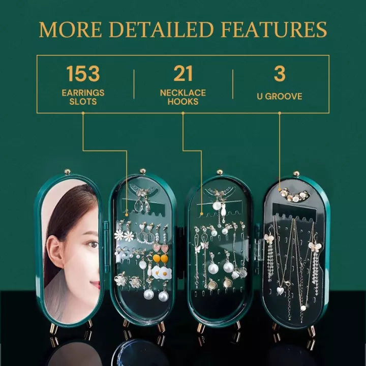 Foldable Luxury Jewelry Storage Box with Mirror - Tuzzut.com Qatar Online Shopping