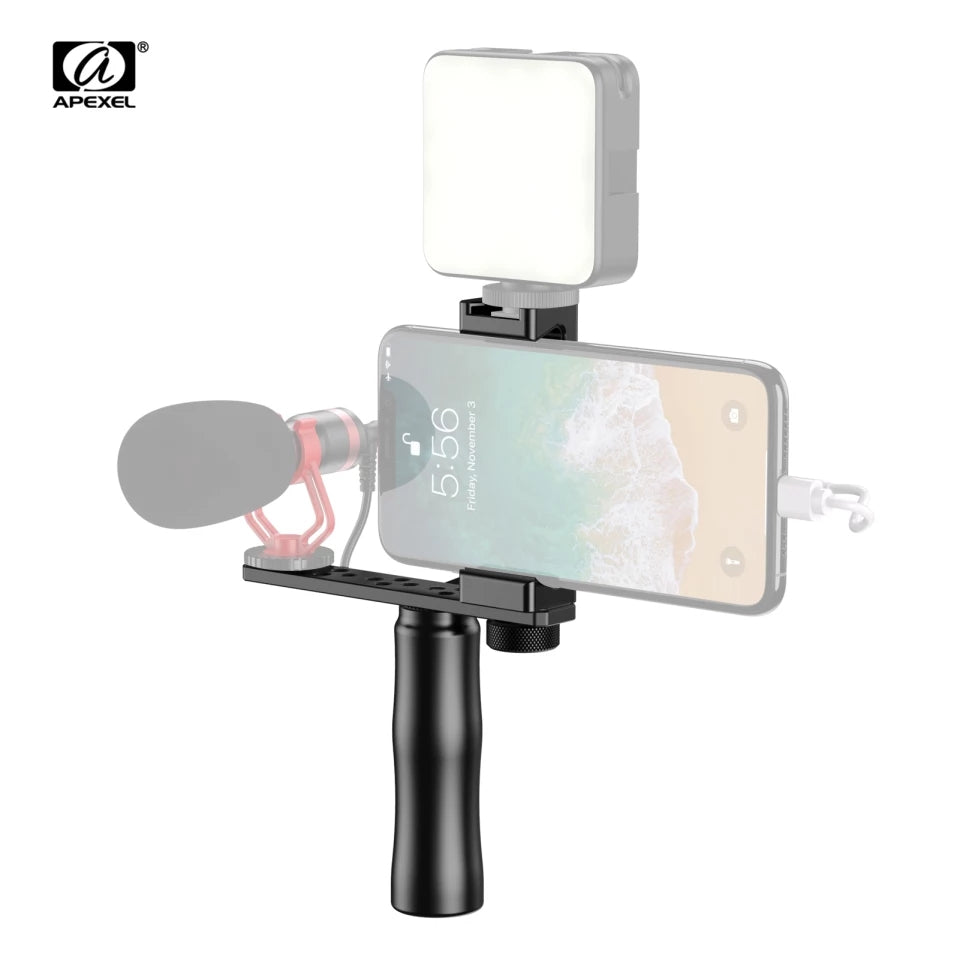 Smartphone Video Rig Filmmaker Grip Handle - APEXEL APL-VG01 Smartphone Video Rig Filmmaker Grip Handle - APEXEL APL-VG01