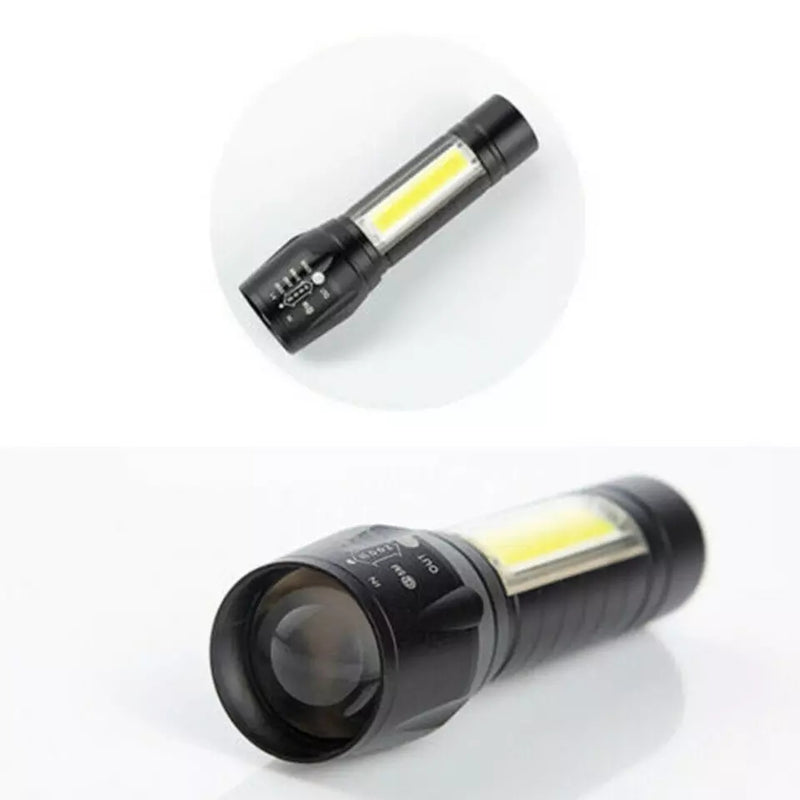 COB LED Flash Light  USB Charging Powerful Flashlight 3800LM XPE Zoomable Tactical Torch Lamp+Battery+Box - Tuzzut.com Qatar Online Shopping