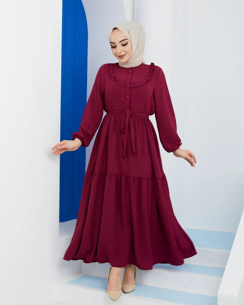 Zertas Turkish Women's Ayrobin Maxi Dress-4506 Red - Tuzzut.com Qatar Online Shopping