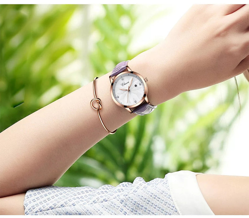 Chenxi Fashion Designer Ladies Luxury Leather Strap Watches CX-303L - Maroon Gold - TUZZUT Qatar Online Store