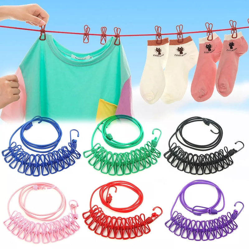 Portable Multi Functional Elastic Drying Rope with 12 Clips 1.8 m Long (the maximum stretch to: 3.8m) Set of 2 Ropes - Tuzzut.com Qatar Online Shopping