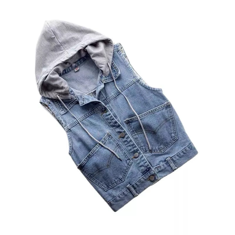 Women's Fashion Sleeveless Denim Jacket Cowboy Coats Soft Hooded Warm Outwear - Tuzzut.com Qatar Online Shopping