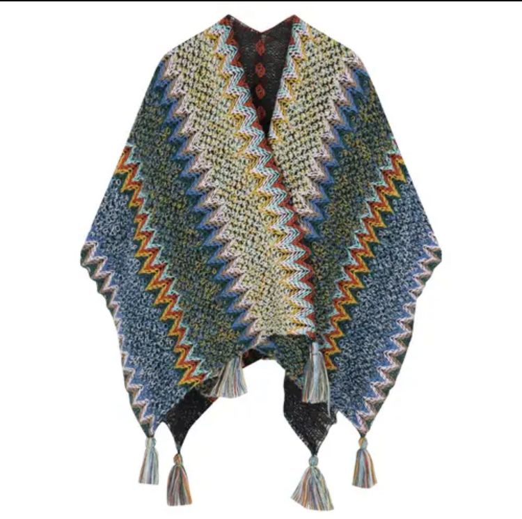 WDMSNA Bohemian Wind Knitted Cape Shawl Womens Tassel Sweater Coat Spring Sleeveless Shawl Coat Loose Caasual Cardigan Jacket B-29472 - Tuzzut.com Qatar Online Shopping