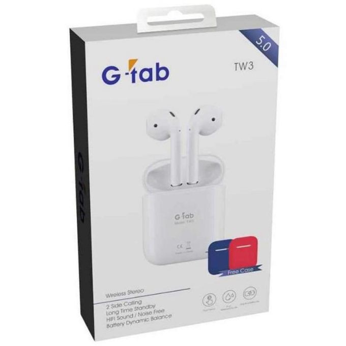 G-tab TW3 Wireless Stereo V5.0 Bluetooth Headset with Charging Case + Free Silicon Case - TUZZUT Qatar Online Store