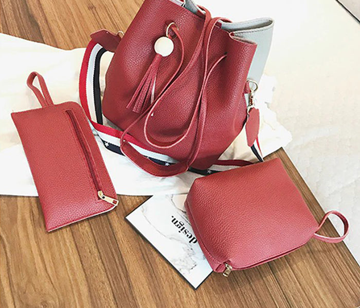 Set of 3 Lychee Pattern Bucket Bag - Red - Tuzzut.com Qatar Online Shopping