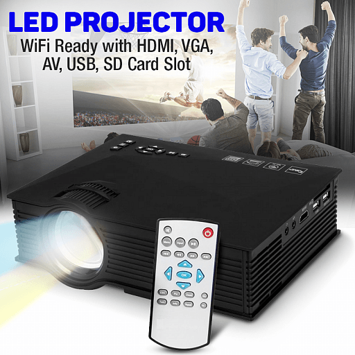 Bison Entertainment HD LED Projector, 1200 Lumens, Wi-Fi Ready With HDMI, VGA, AV, USB, SD Card Slot, BS-46 - TUZZUT Qatar Online Store