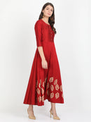 Women Maroon Cotton Silk Dress - Tuzzut.com Qatar Online Shopping