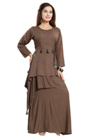 Women Brown Layered Solid Maxi Dress - Tuzzut.com Qatar Online Shopping