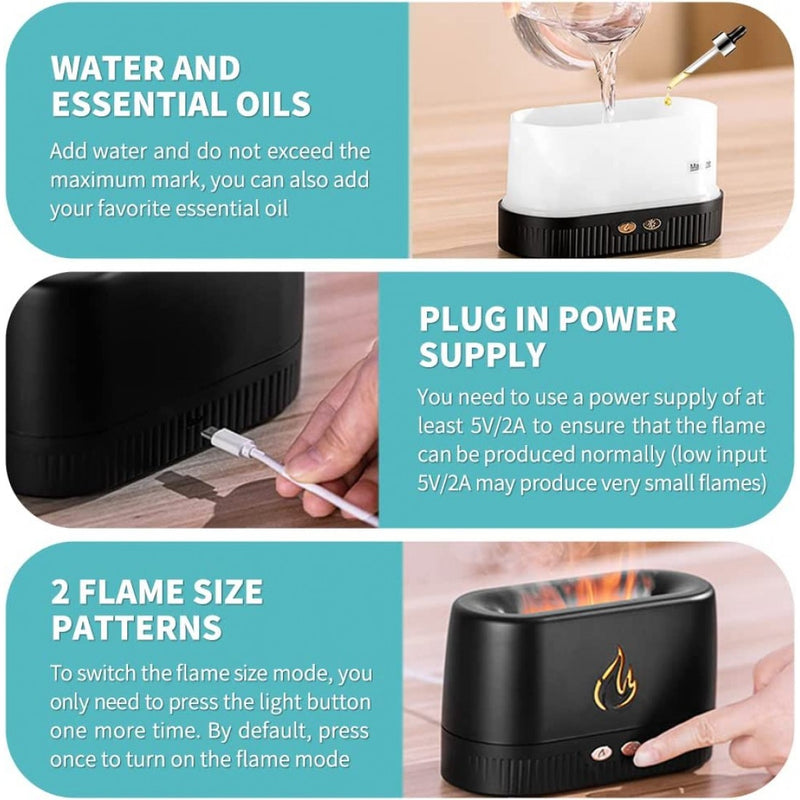 Aroma Diffuser With Flame Light Mist Humidifier Aromatherapy Diffuser With Waterless Auto-Off Protection For Spa Home Office Bedroom - Tuzzut.com Qatar Online Shopping