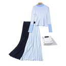 Women’s Casual Autumn Winter Turtleneck Stripe Belt Top And Skirt Dresses - Tuzzut.com Qatar Online Shopping