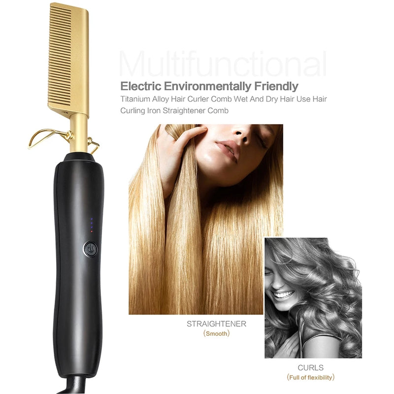 2 in 1 High Heat Hair Straightener Curler Press Comb - Tuzzut.com Qatar Online Shopping