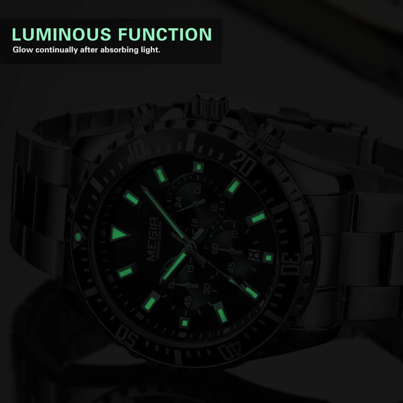 MEGIR 2064 Business Quartz Watch Men Stainless Steel Chronograph Wrist Watch - Silver - Tuzzut.com Qatar Online Shopping