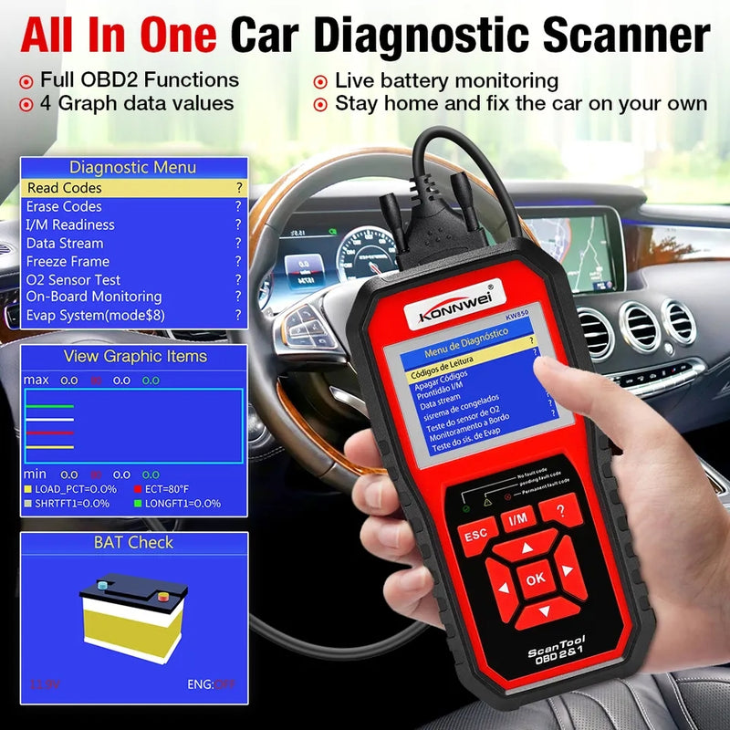 KONNWEI KW850 Full Function Car Diagnosis Car Scanner Universal OBD Engine Code Reader - Tuzzut.com Qatar Online Shopping