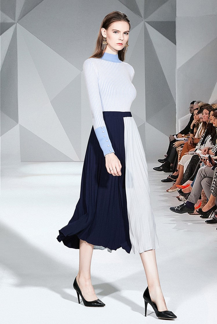 Women’s Casual Autumn Winter Turtleneck Stripe Belt Top And Skirt Dresses - Tuzzut.com Qatar Online Shopping