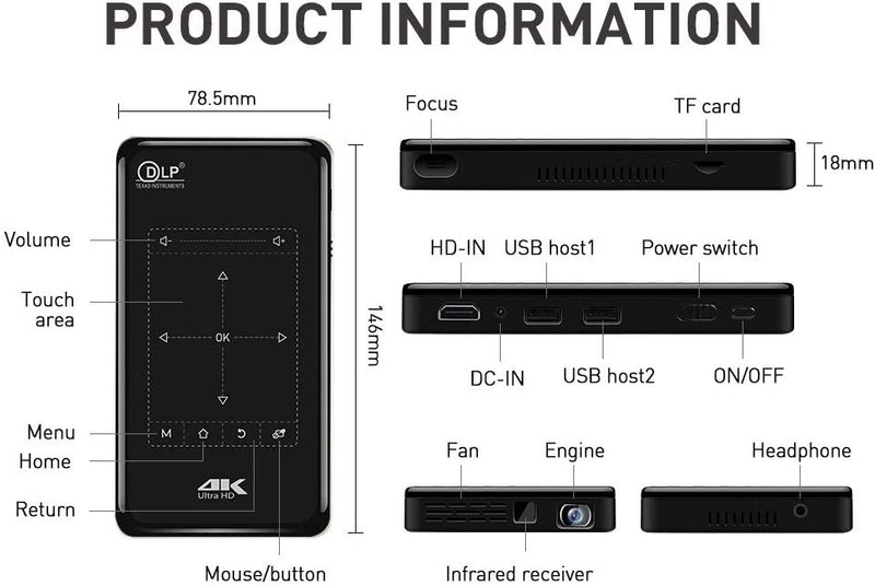 Borrego Portable 4K Ultra HD Mini Smart Projector - BP09 - Tuzzut.com Qatar Online Shopping