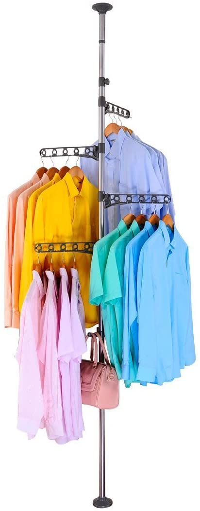 Floor to Ceiling Coat Rack Clothes Drying Hanger with 4 Hooks - DQ0777 - Tuzzut.com Qatar Online Shopping