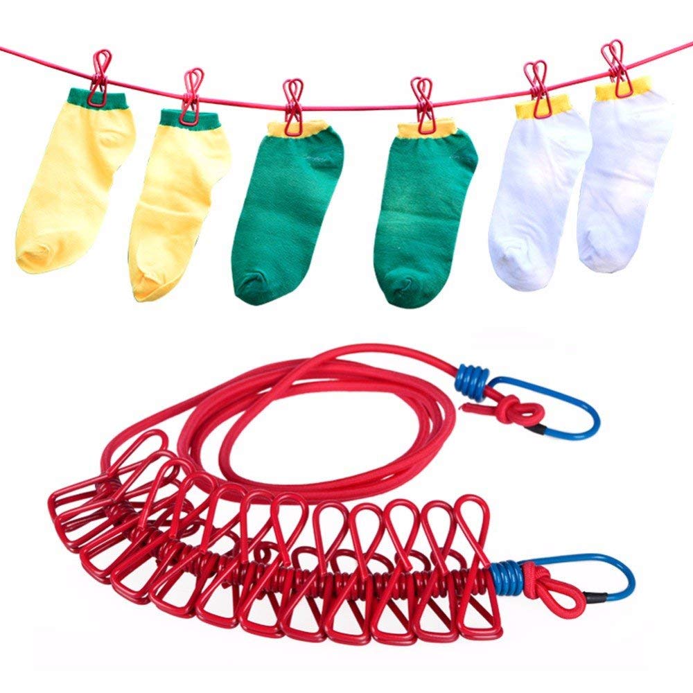 Portable Multi Functional Elastic Drying Rope with 12 Clips 1.8 m Long (the maximum stretch to: 3.8m) Set of 2 Ropes Portable Multi Functional Elastic Drying Rope with 12 Clips 1.8 m Long (the maximum stretch to: 3.8m) Set of 2 Ropes
