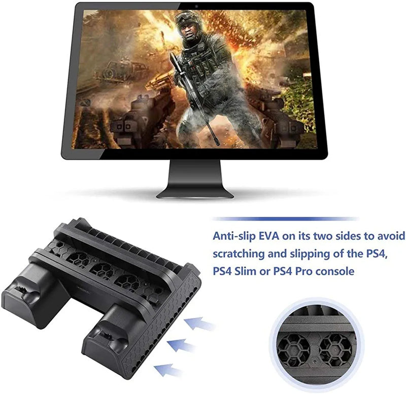 TP4-882 Multifunctional Cooling Stand 3 Built-in Cooling Fans Dual Controllers Charging Station Compatible for PS4 Series - Tuzzut.com Qatar Online Shopping