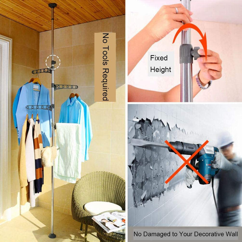 Floor to Ceiling Coat Rack Clothes Drying Hanger with 4 Hooks - DQ0777 - Tuzzut.com Qatar Online Shopping