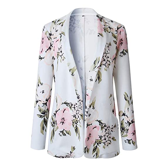 Women Vintage Floral Zip Up Office Blazer Jacket Open Front Coat Outerwear S3832473 - Tuzzut.com Qatar Online Shopping