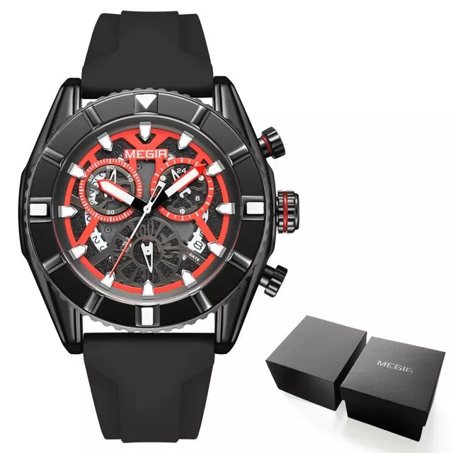 Megir Luxury Sports Luminous Chronograph Quartz Watch - MN2209G Black - Tuzzut.com Qatar Online Shopping