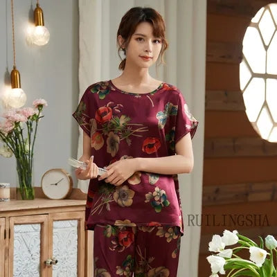 Women's Nightie Home Clothes Plus Oversized 5XL Satin Silk Pajamas Sets - S415284141 - Tuzzut.com Qatar Online Shopping