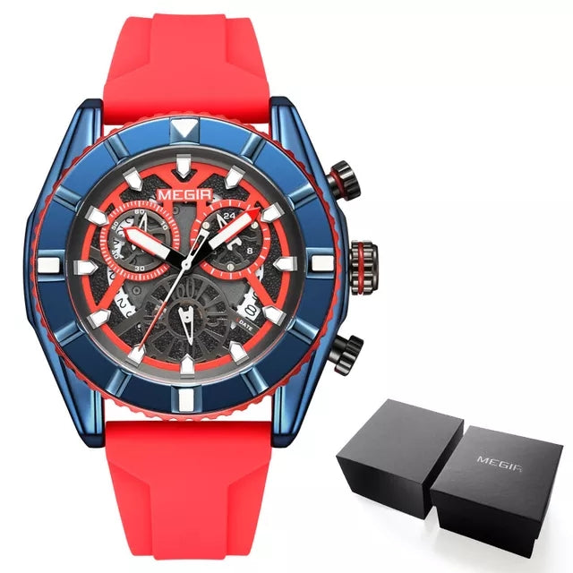 Megir Luxury Sports Luminous Chronograph Quartz Watch - MN2209G Red - Tuzzut.com Qatar Online Shopping