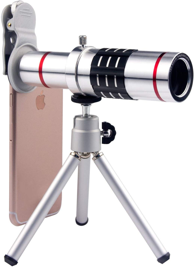 Cell Phone Camera Lens 18X Telephoto Lens with Tripod and Clip for iPhone Samsung Most Smartphones (Silver) - Tuzzut.com Qatar Online Shopping