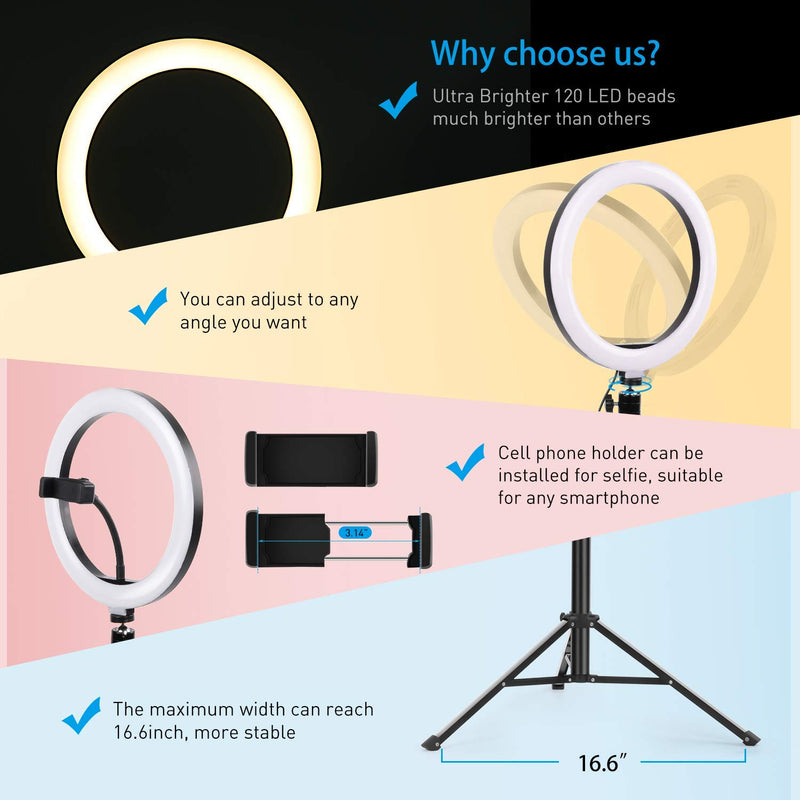 10-Inch Selfie Ring Fill Light Zd666 - 2600Lm 8W 120 Led With Tripod - TUZZUT Qatar Online Store