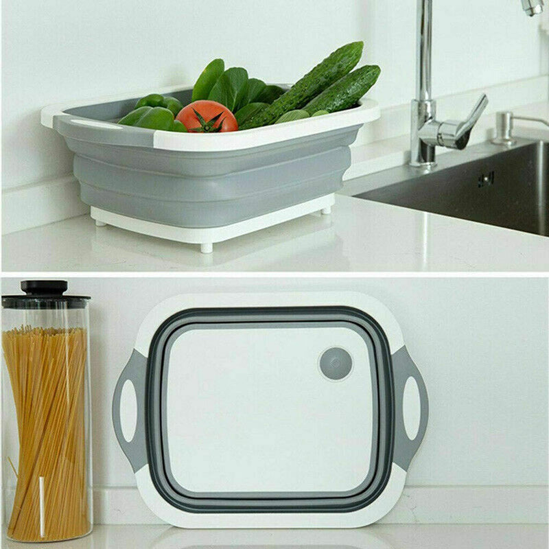 Multi-function 3-in-1 Collapsible Cutting Board Foldable Food Strainers,Drain Basket,Folding Drain Basket, Folding Chopping Board for Kitchen - Tuzzut.com Qatar Online Shopping