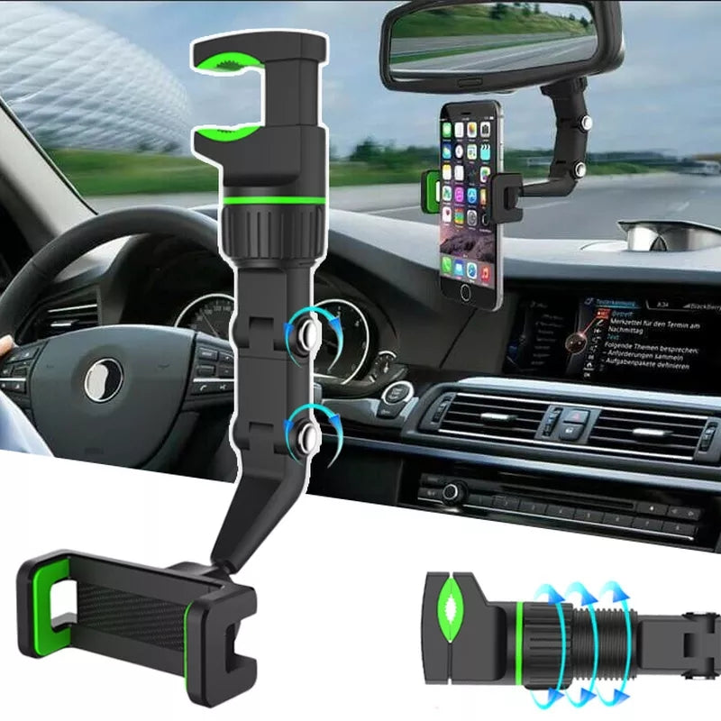 Multi-Function Adjustable 360° Universal Car Rearview Mirror Phone Hol