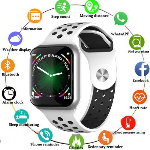 F8 Sports Smart Watch Full Touchscreen Bluetooth Music Control Heart Rate Monitor Sleep Tracker Support IOS Android - Tuzzut.com Qatar Online Shopping