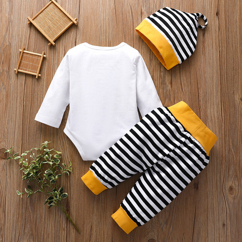 3pcs Creative Letter Printed Stripe Color-block Bodysuit - Tuzzut.com Qatar Online Shopping