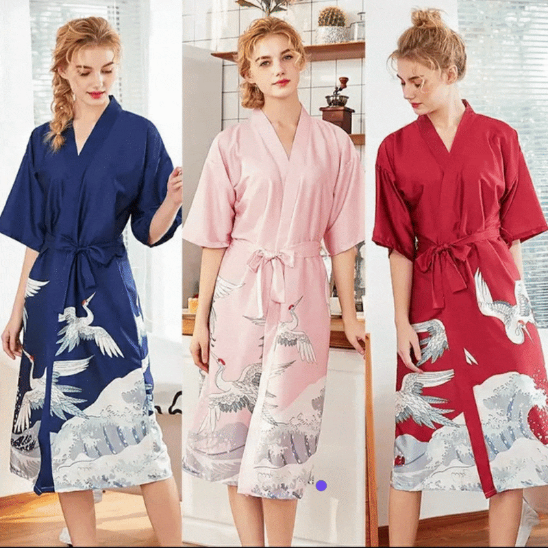 Women's Fashion Kimono Robe Summer Nightgown Rayon Bathgown Sleepwear - Tuzzut.com Qatar Online Shopping