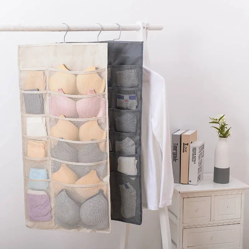 Double-sided Pockets Hanging Storage Bag Underwear Wardrobe Bra Organizer  Hanger 
