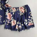 Women’s Floral Printed Lace-Trim Pajama Set (Cami Top + Shorts) - Tuzzut.com Qatar Online Shopping