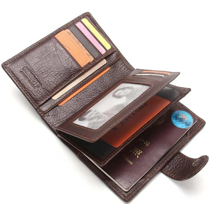 Genuine Leather Passport Holder Travel Trifold Passport Card Wallet - Tuzzut.com Qatar Online Shopping