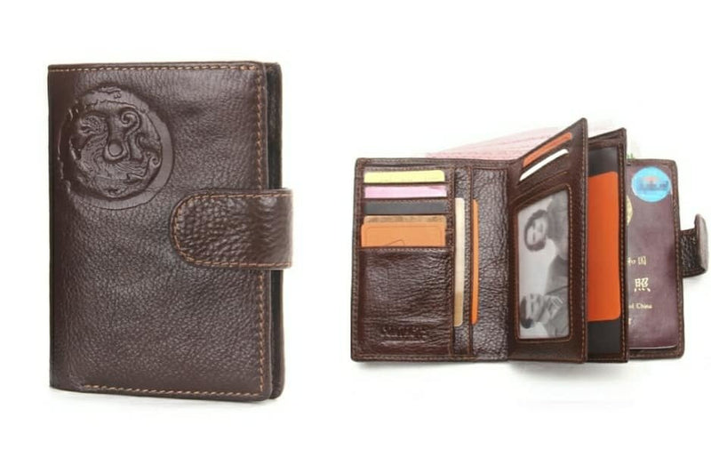 Genuine Leather Passport Holder Travel Trifold Passport Card Wallet - Tuzzut.com Qatar Online Shopping