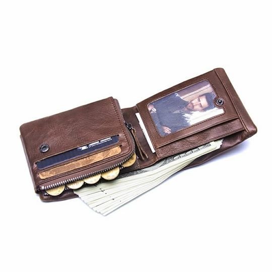 Men's Genuine Leather Cowhide Trifold Wallet (Model No. GMW009) - Tuzzut.com Qatar Online Shopping