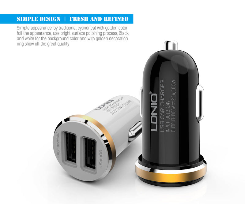 LDNIO 2 USB 5V-2.1A Quick Car Charger (Dual Port) - TUZZUT Qatar Online Store