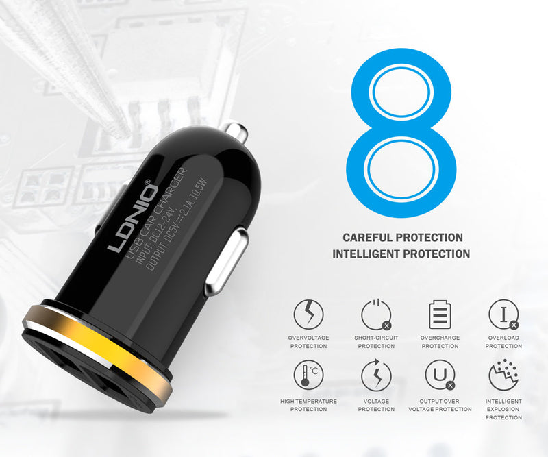 LDNIO 2 USB 5V-2.1A Quick Car Charger (Dual Port) - Tuzzut.com Qatar Online Shopping