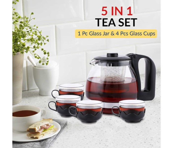 5 in 1 Glass Tea Kettle Set Black and Clear - OK23124 5 in 1 Glass Tea Kettle Set Black and Clear - OK23124