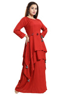 Women Red Layered Solid Maxi Dress - Tuzzut.com Qatar Online Shopping