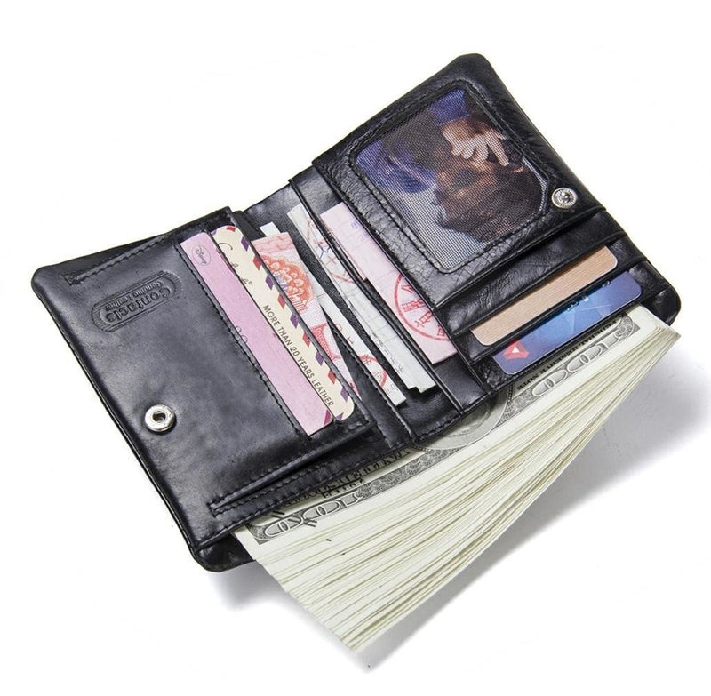 Genuine Leather Cowhide Bifold Classic Pocket Wallet for men -Black - Tuzzut.com Qatar Online Shopping