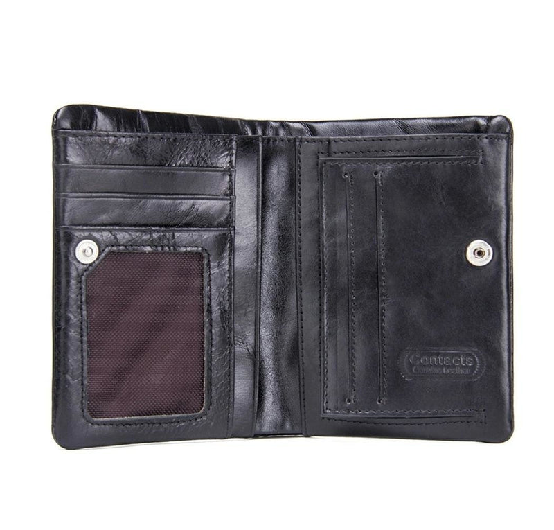 Genuine Leather Cowhide Bifold Classic Pocket Wallet for men -Black - Tuzzut.com Qatar Online Shopping